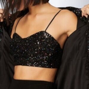 MILLY Virginia Sequin Bralette Crop Top in Black Confetti